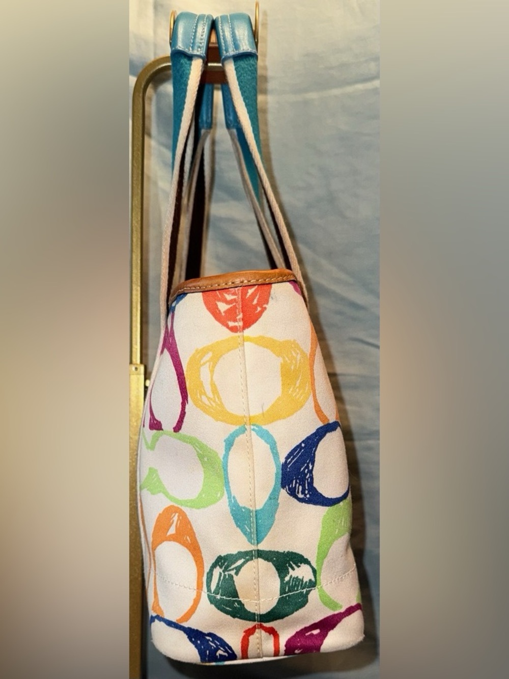 Coach Style 5660 Scribble Small Tote with Teal Straps - Picture 3 of 11
